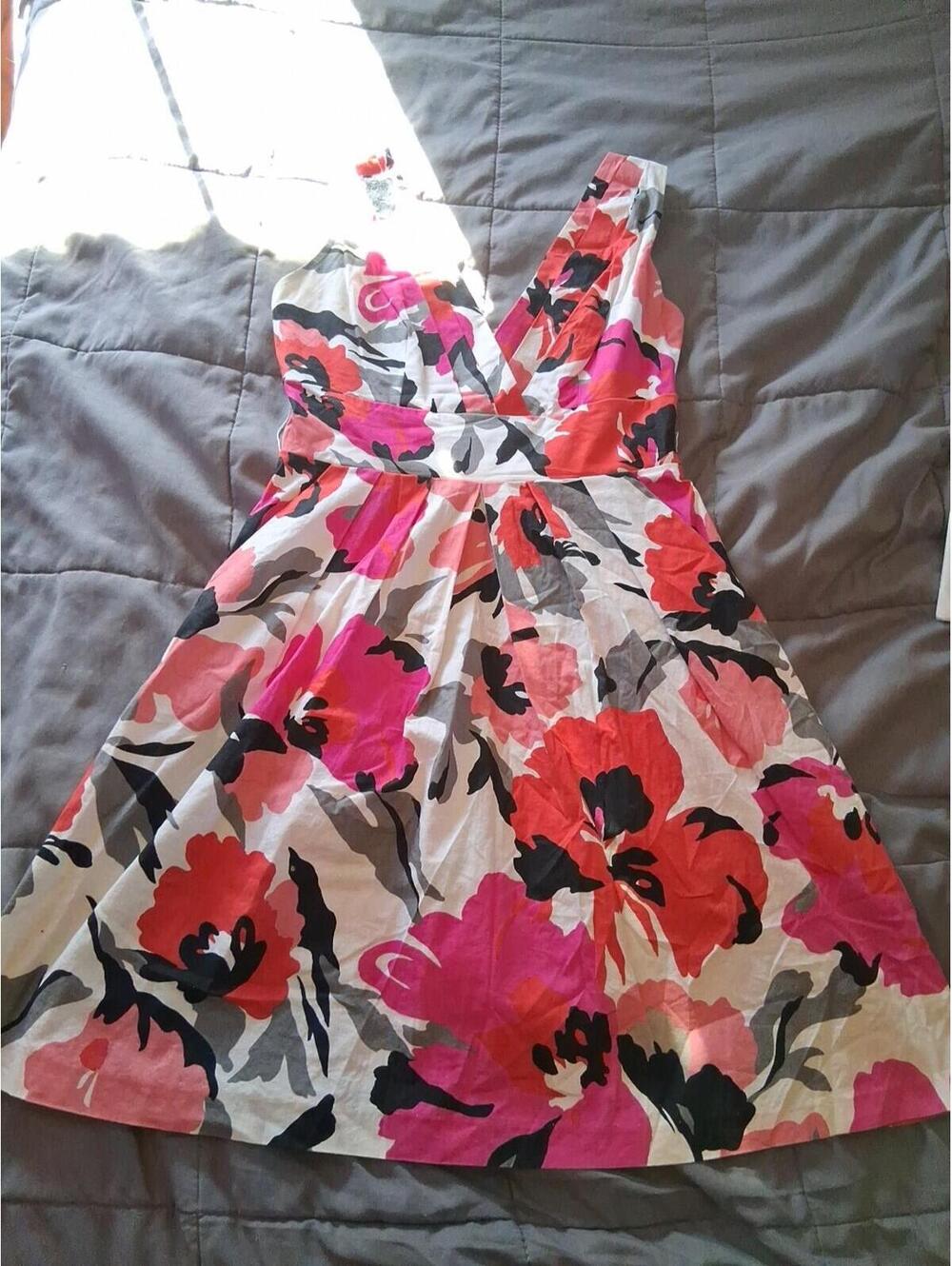 Corey P Retro Print Multi Color Knee Length A Line Vegan Suede Dress SZ 4 A2